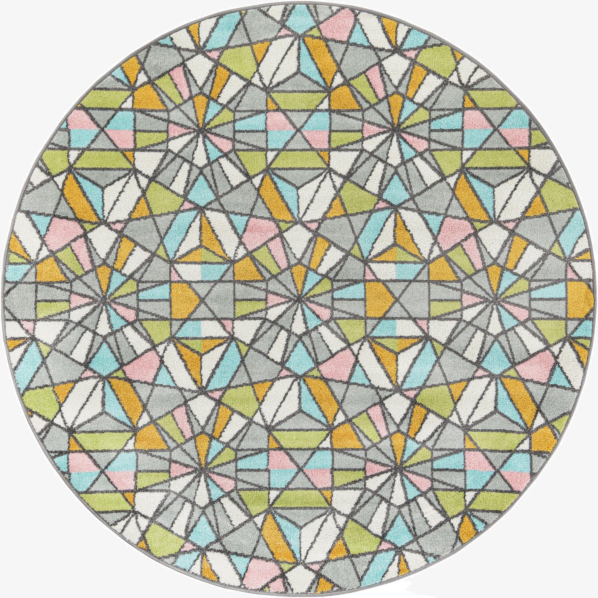 6' 1 x 6' 1 Stained Glass Whimsy Kids Round Rug