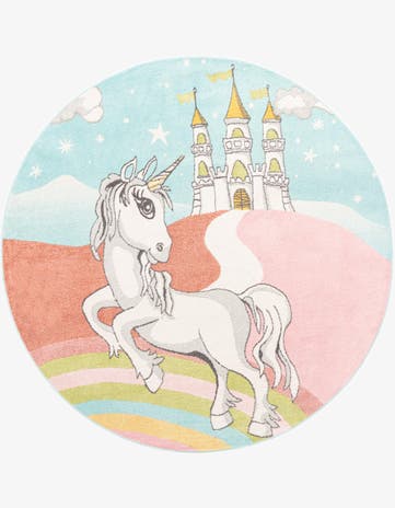 7' 10 x 7' 10 Unicorn Whimsy Kids Round Rug