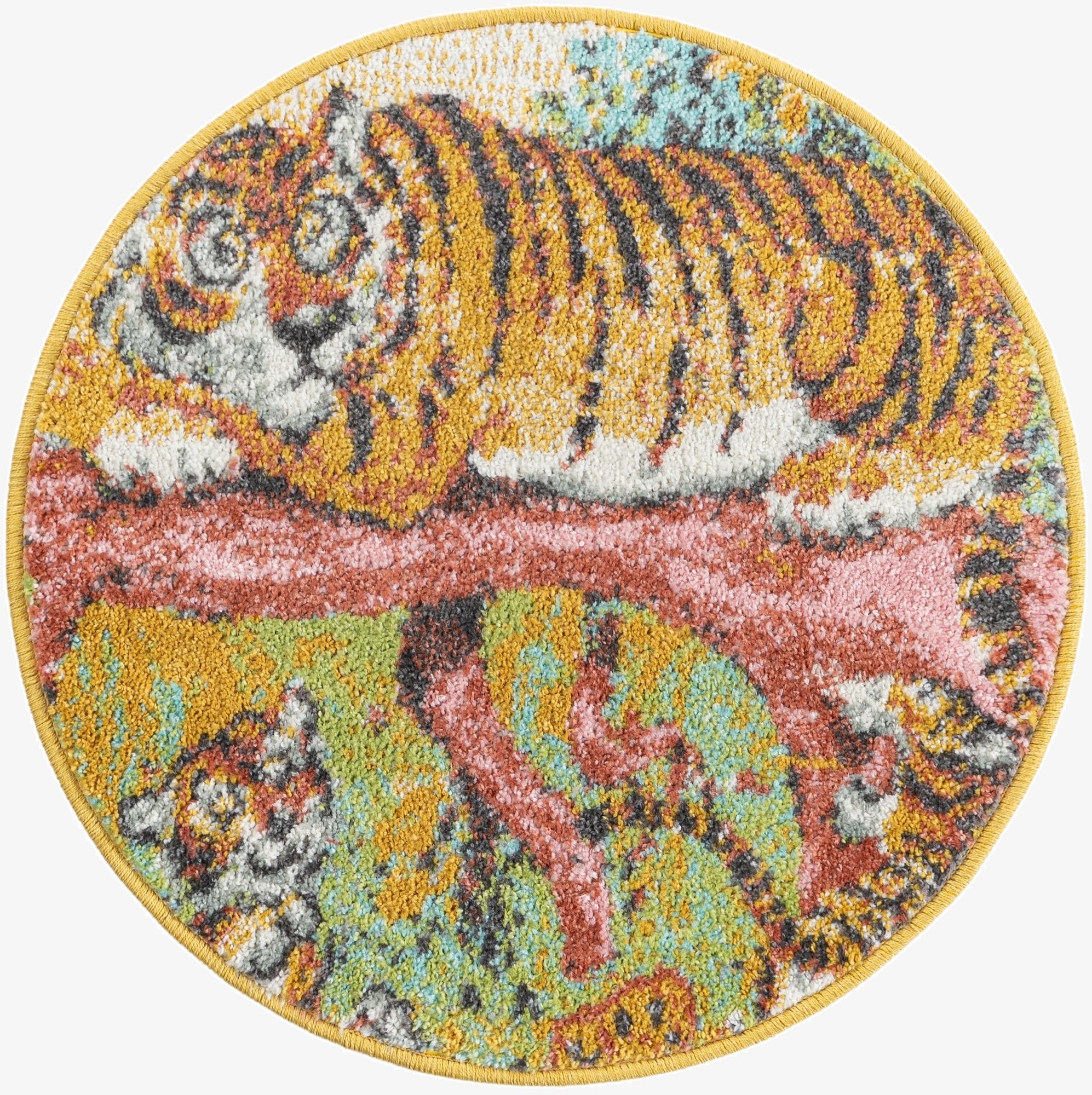 2' 2 x 2' 2 Tiger Whimsy Kids Round Rug