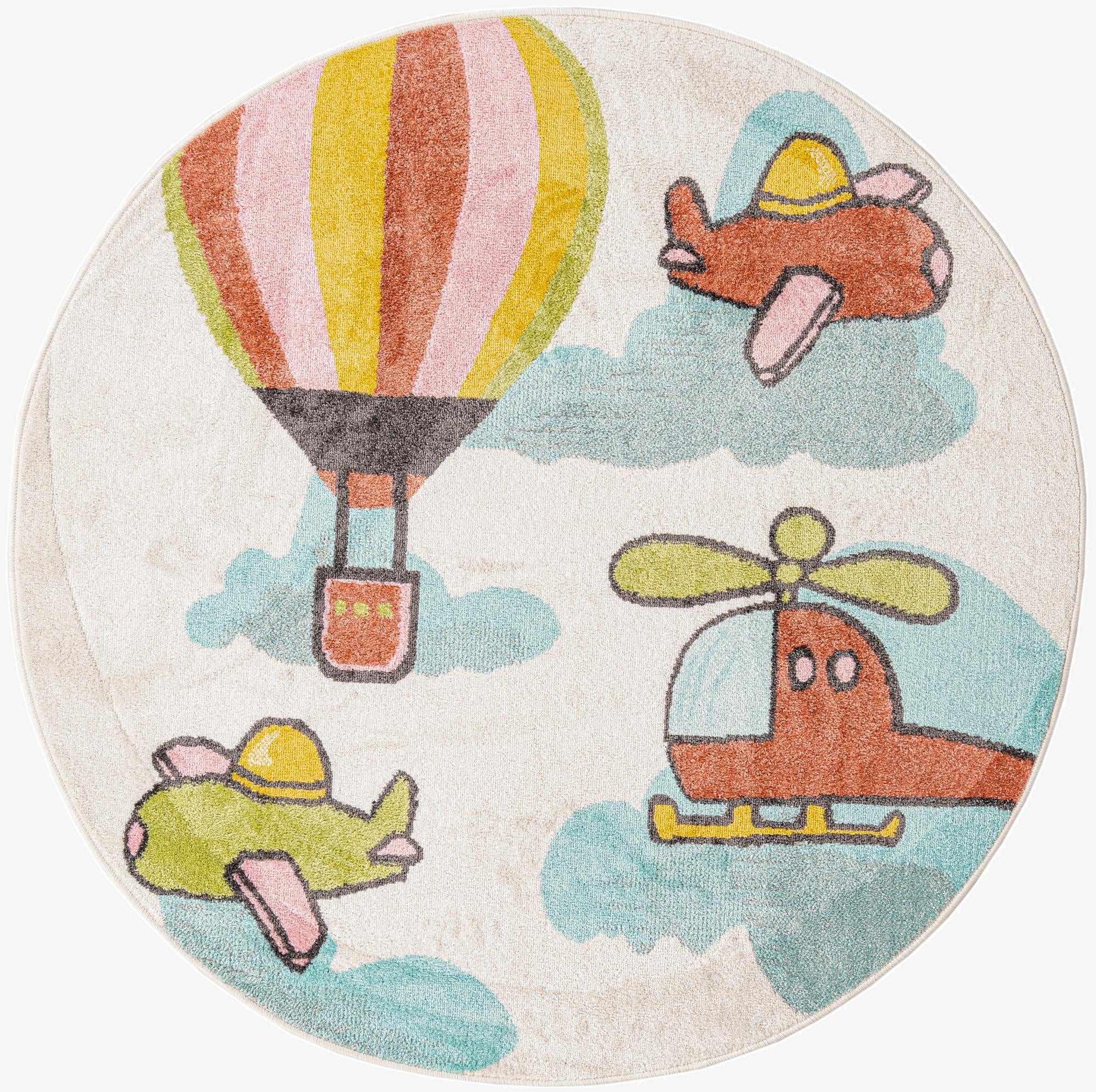 Primary image 5' 3 x 5' 3 Airplanes Whimsy Kids Round Rug