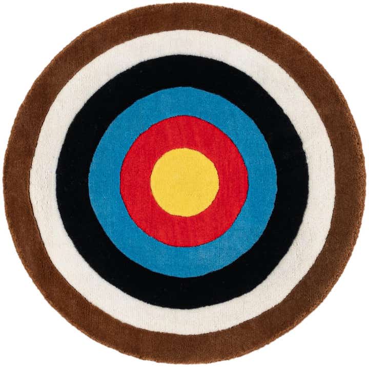 2' x 2' Hand Knotted WM Brown Target Round Rug