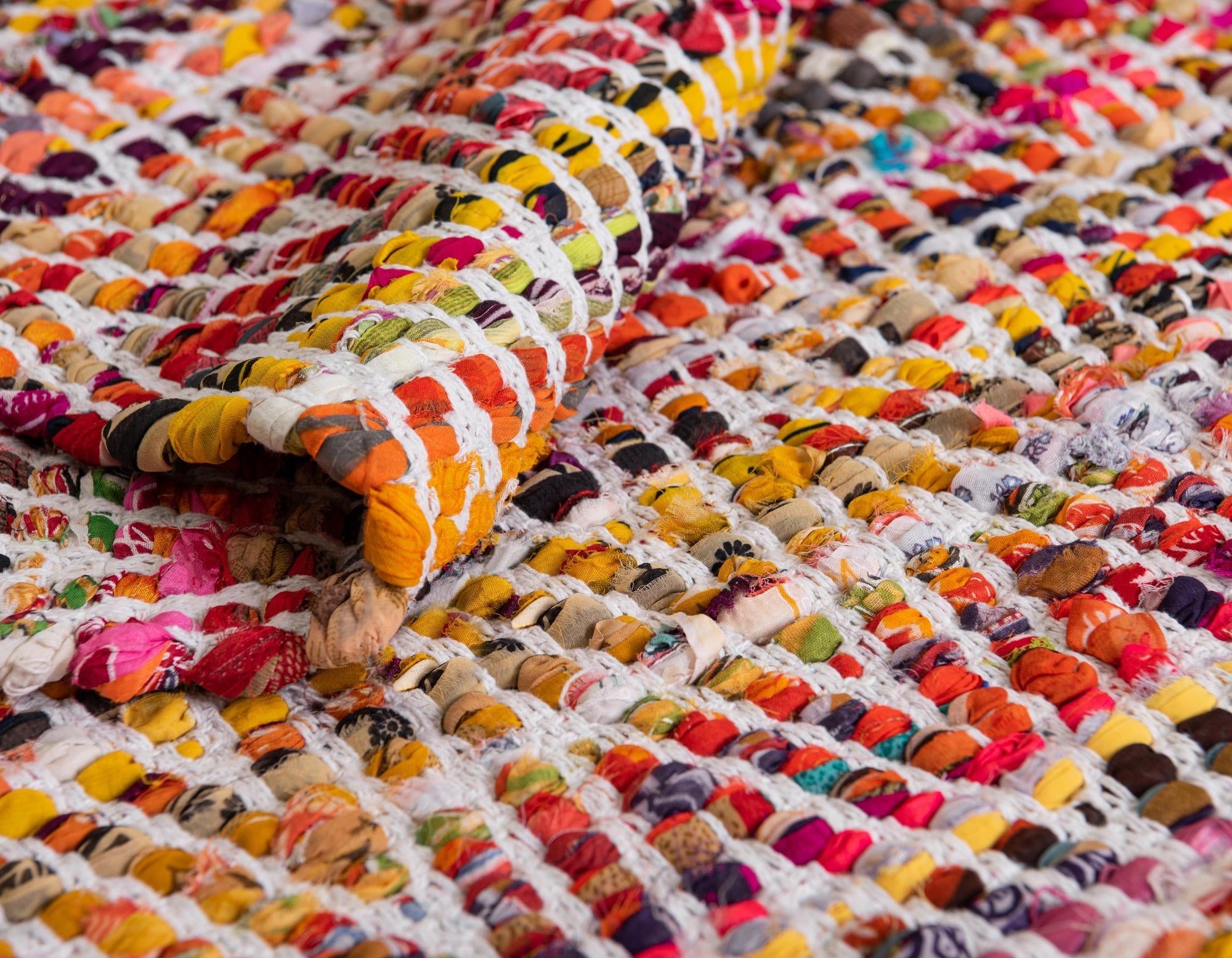 2' 7 x 10' Hand Woven Chindi Chevron Runner Rug