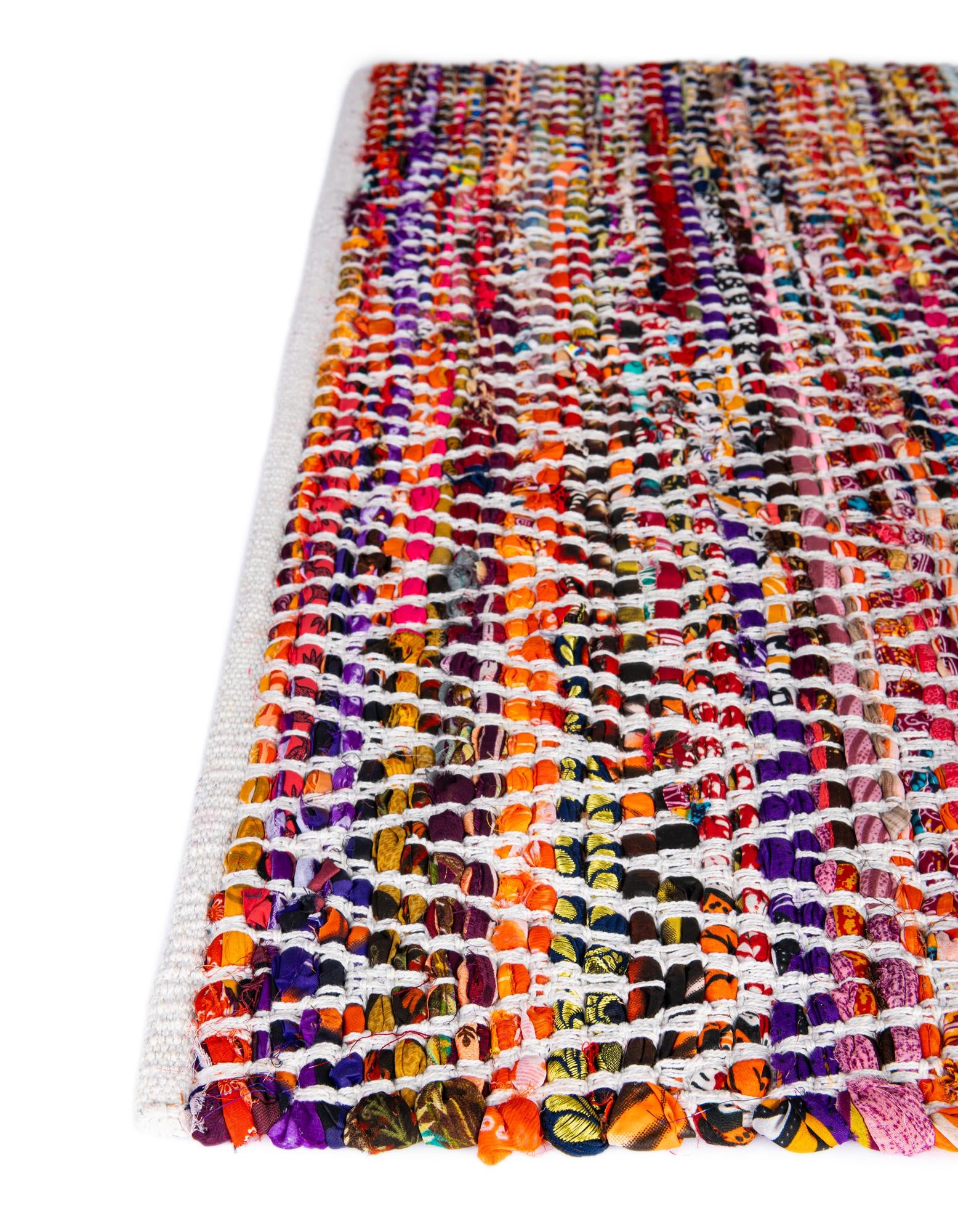 2' 7 x 10' Hand Woven Chindi Chevron Runner Rug