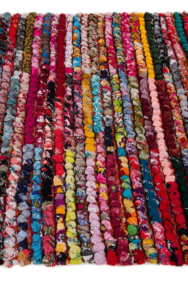 Detail image of 2' 8 x 5' 10 Hand Braided Chindi Cotton Runner Rug