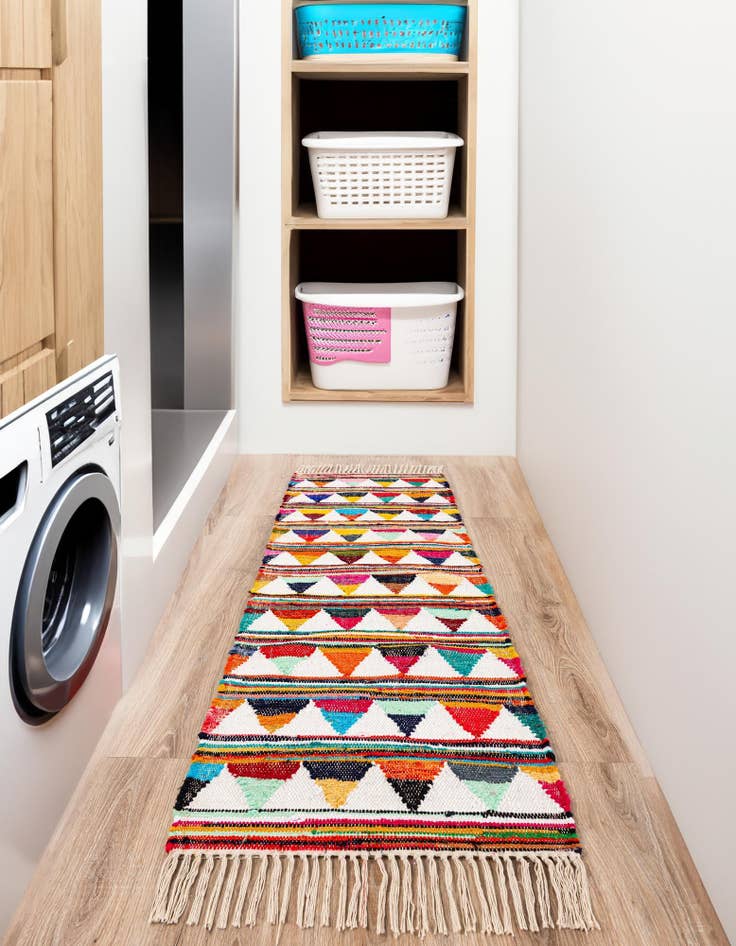 Detail image of 2' 2 x 6' 1  Hand Woven Chindi Trellis Runner Rug