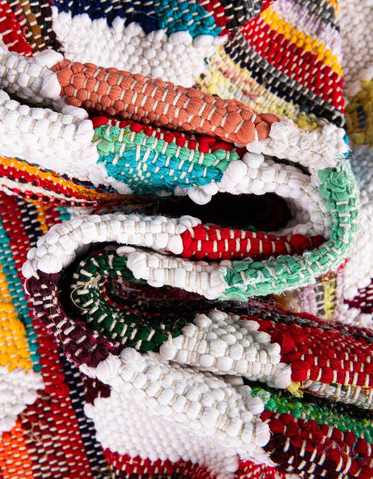 Detail image of 2' 2 x 6' 1  Hand Woven Chindi Trellis Runner Rug