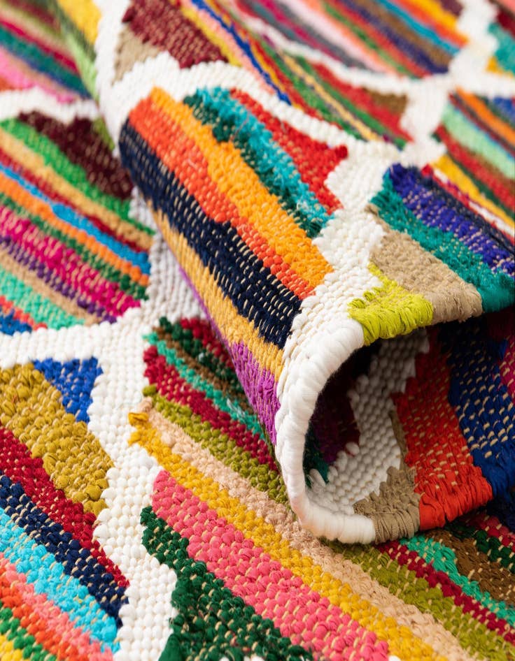 Detail image of 2' 2 x 6' 1  Hand Woven Chindi Trellis Runner Rug