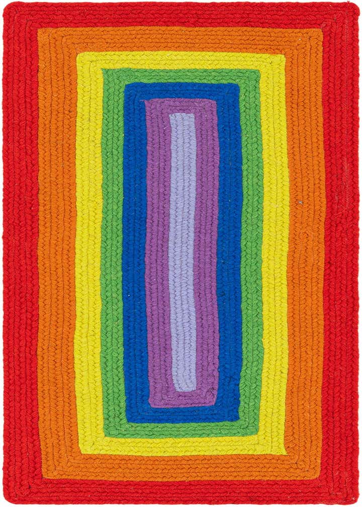 2' x 4' 1 Handmade Hand Braided Rainbow Wool Runner Rug