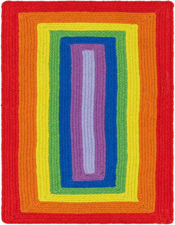 Detail image of 2' x 4' 1 Handmade Hand Braided Rainbow Wool Runner Rug