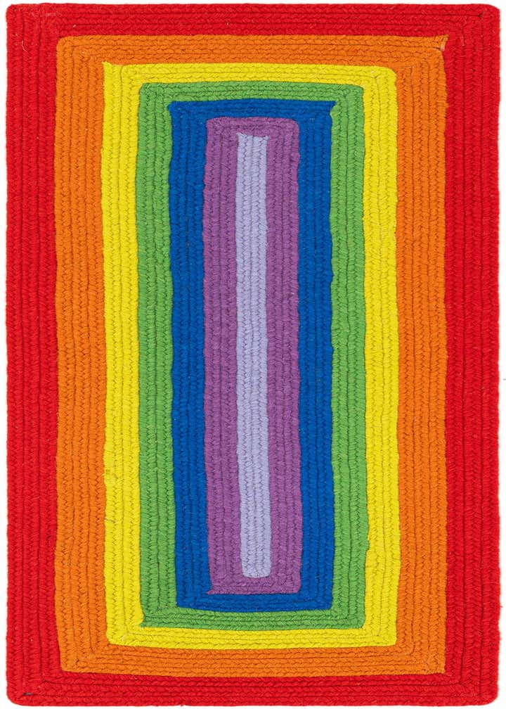 2' x 5' 1 Handmade Hand Braided Rainbow Wool Runner Rug