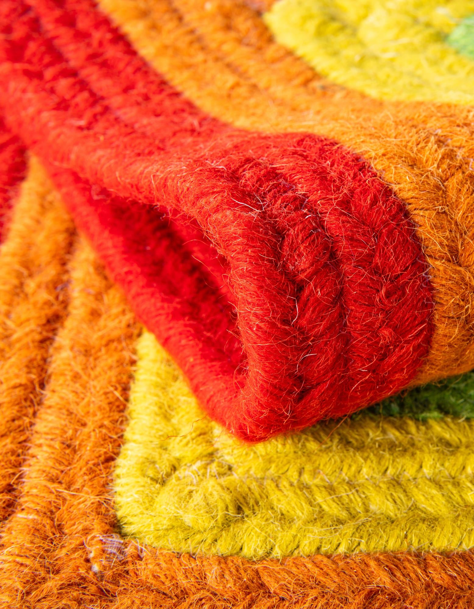 2' x 5' 1 Handmade Hand Braided Rainbow Wool Runner Rug