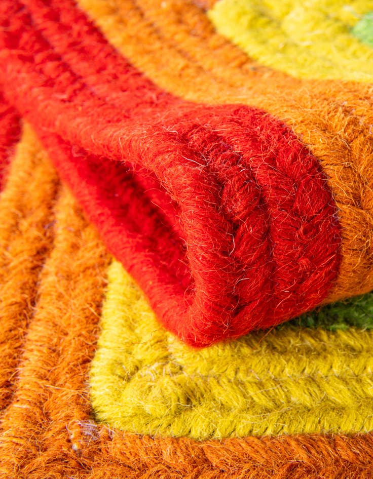 Detail image of 2' x 6' 1 Handmade Hand Braided Rainbow Wool Runner Rug