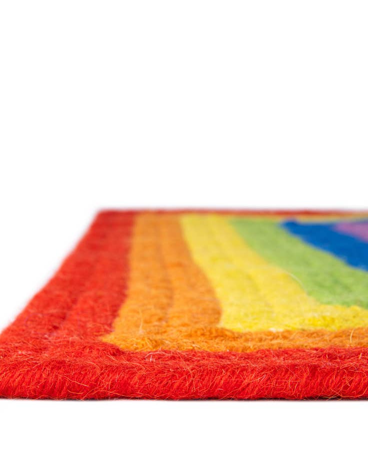Detail image of 2' x 6' 1  Hand Hand Braided Rainbow Wool Runner Rug