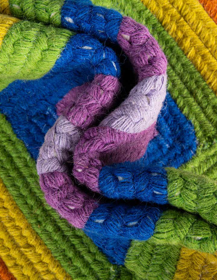 2' x 6' 1 Handmade Hand Braided Rainbow Wool Runner Rug