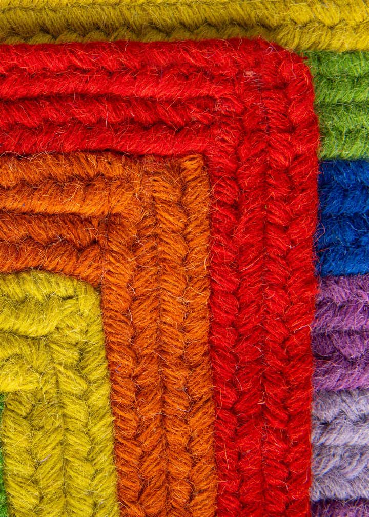 2' x 6' 1 Handmade Hand Braided Rainbow Wool Runner Rug