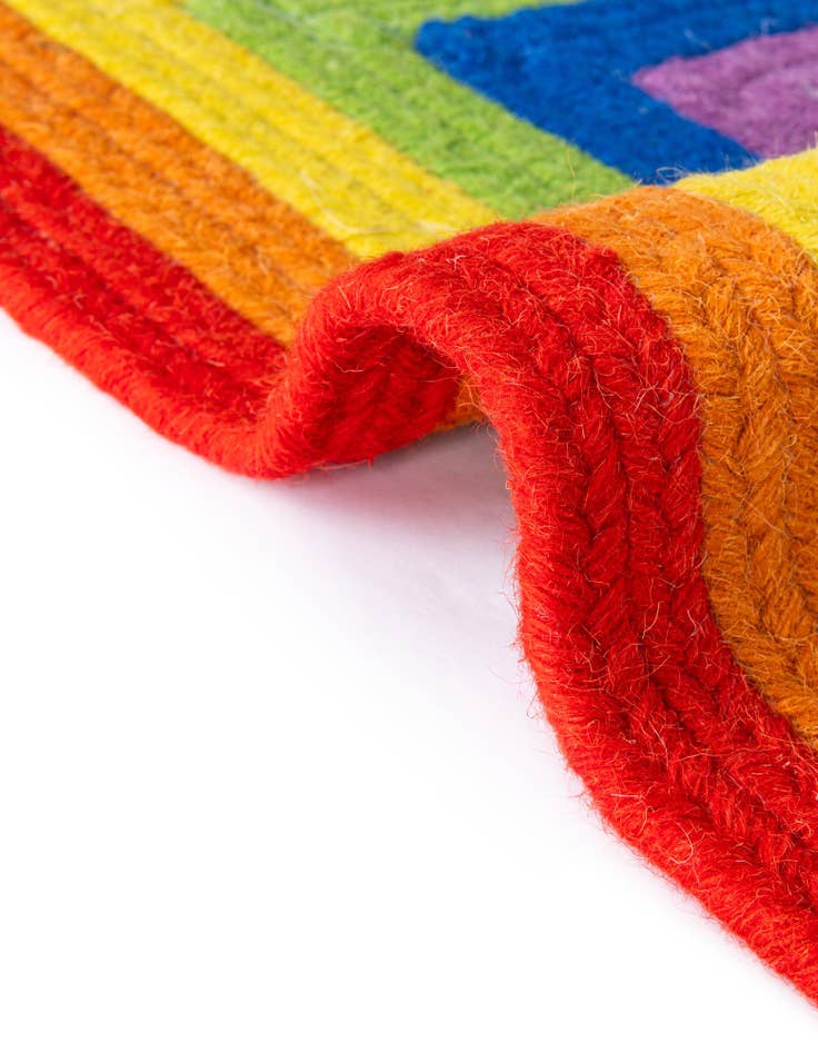 Detail image of 2' x 6' 1  Hand Hand Braided Rainbow Wool Runner Rug