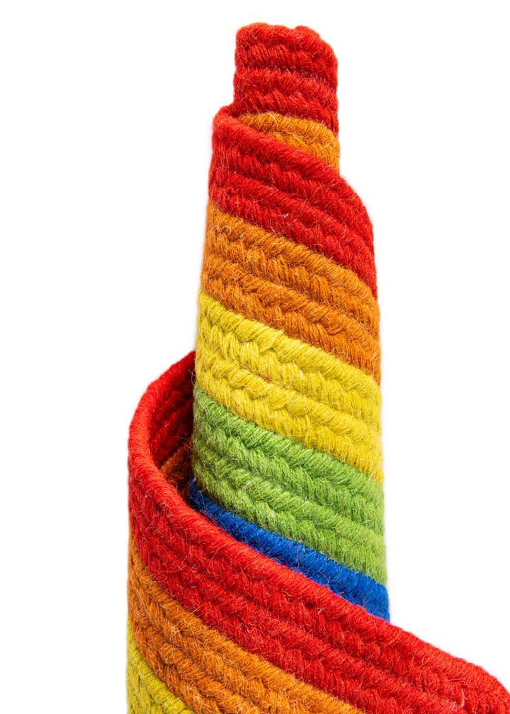 2' x 6' 1 Handmade Hand Braided Rainbow Wool Runner Rug