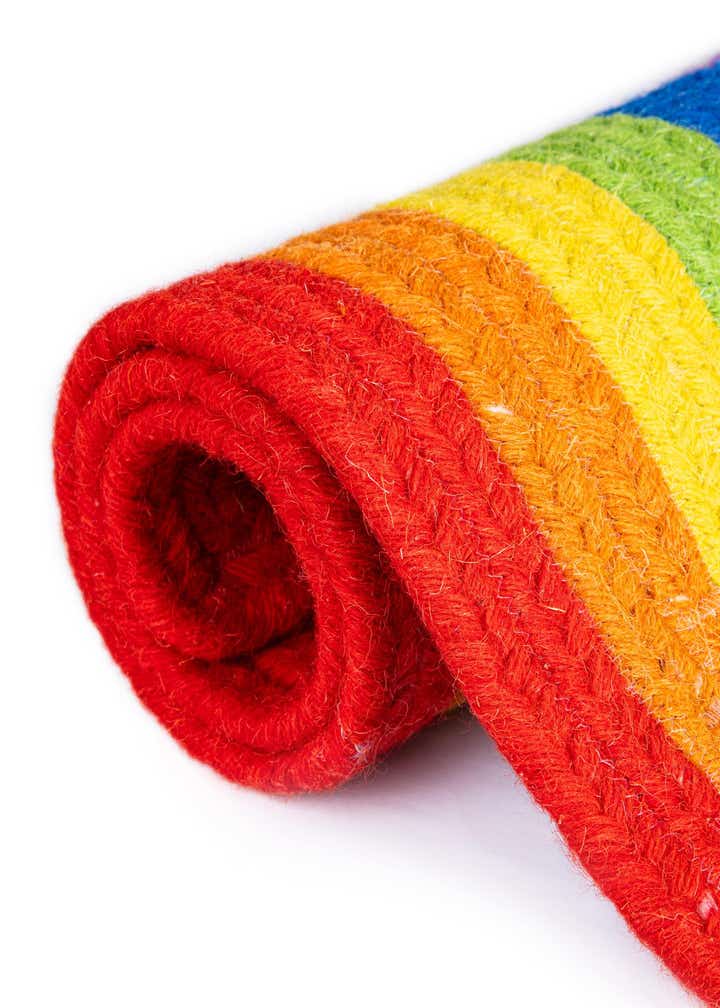 2' x 6' 1 Handmade Hand Braided Rainbow Wool Runner Rug