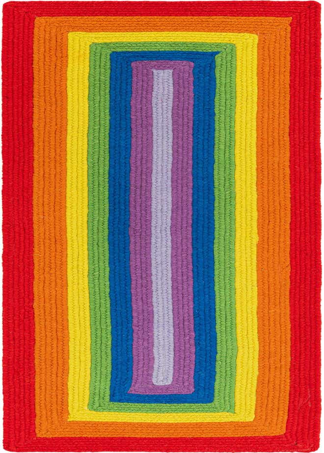 2' x 6' 1 Handmade Hand Braided Rainbow Wool Runner Rug