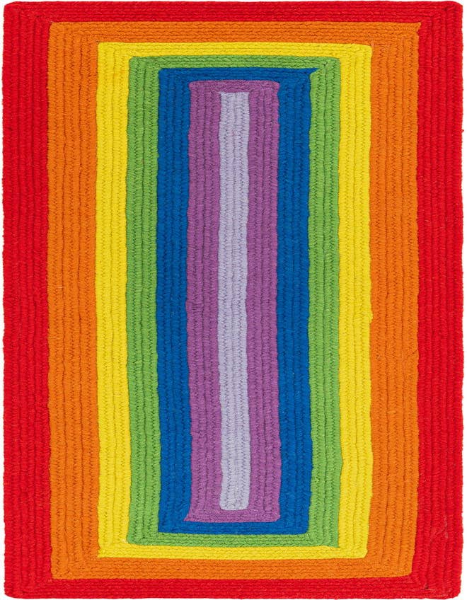 Detail image of 2' x 6' 1 Handmade Hand Braided Rainbow Wool Runner Rug