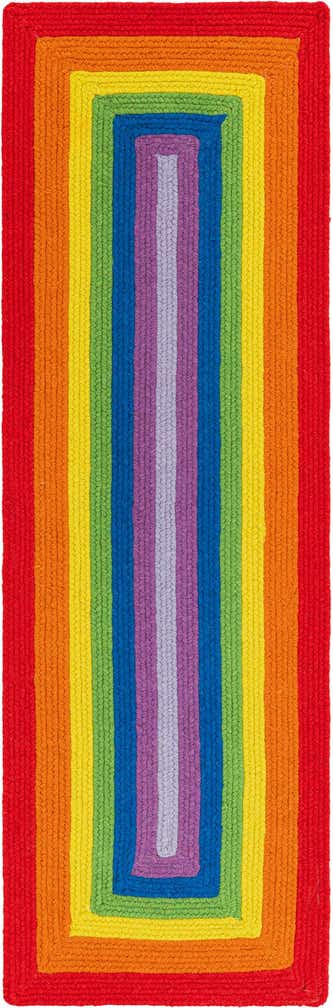 2' x 6' 1 Handmade Hand Braided Rainbow Wool Runner Rug
