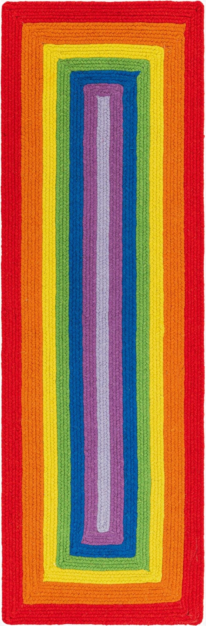 2' x 6' 1  Hand Hand Braided Rainbow Wool Runner Rug
