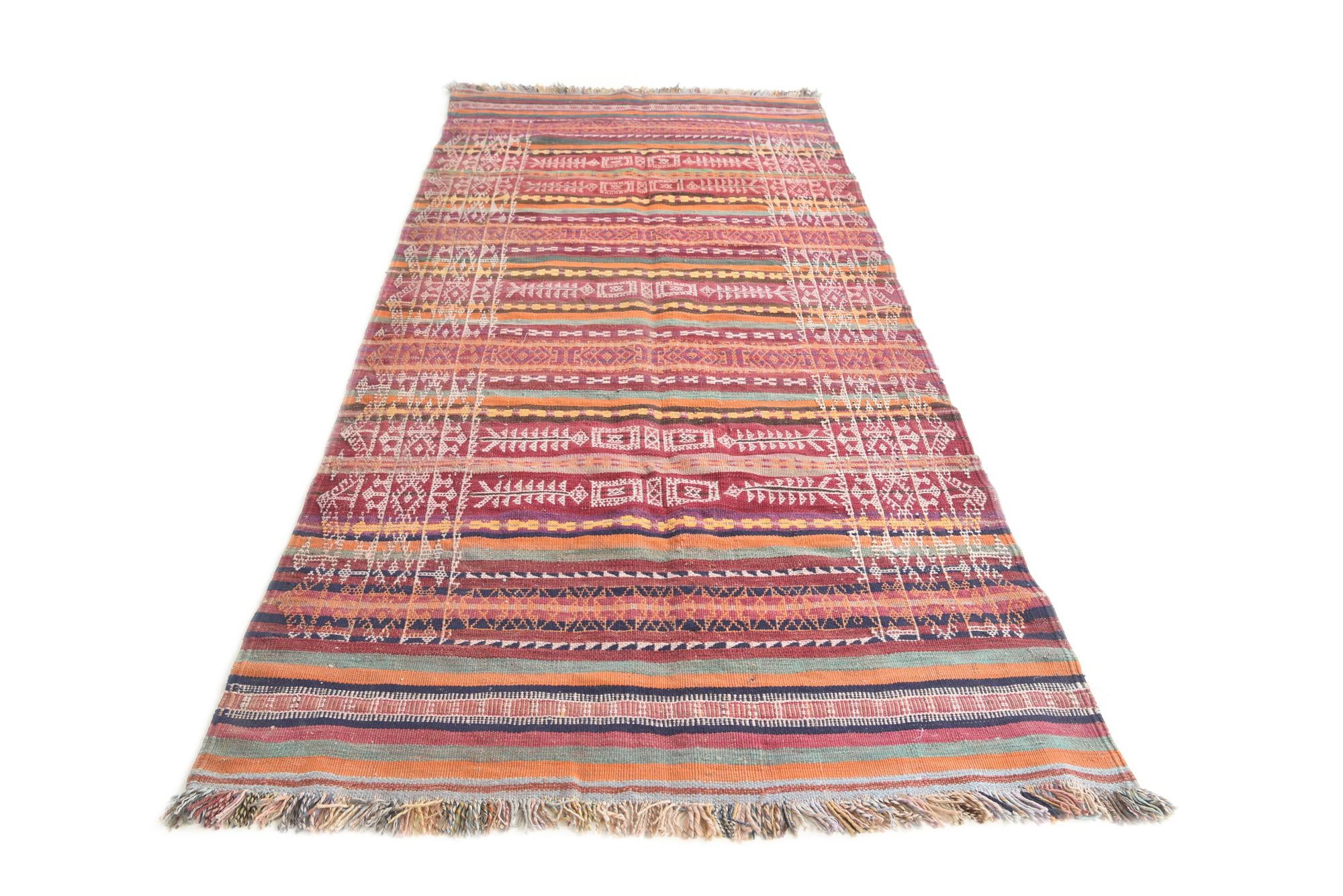 4' x 9' Hand Woven Kilim Afghan Wool Runner Rug