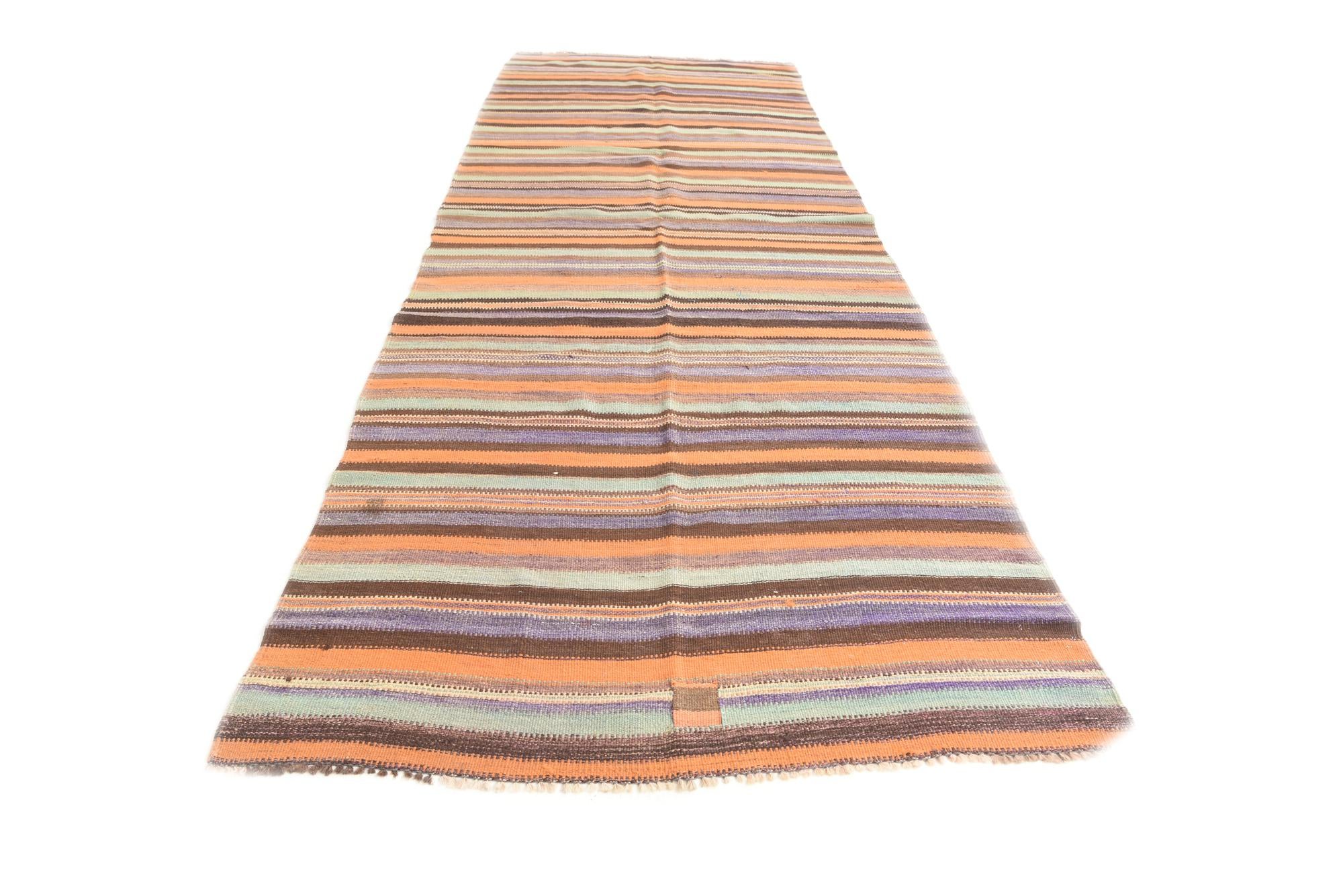 4' 4 x 12' 9 Hand Woven Kilim Afghan Wool Runner Rug