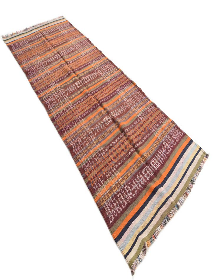 Detail image of 4' x 10' 2  Hand Woven Kilim Afghan Wool Runner Rug