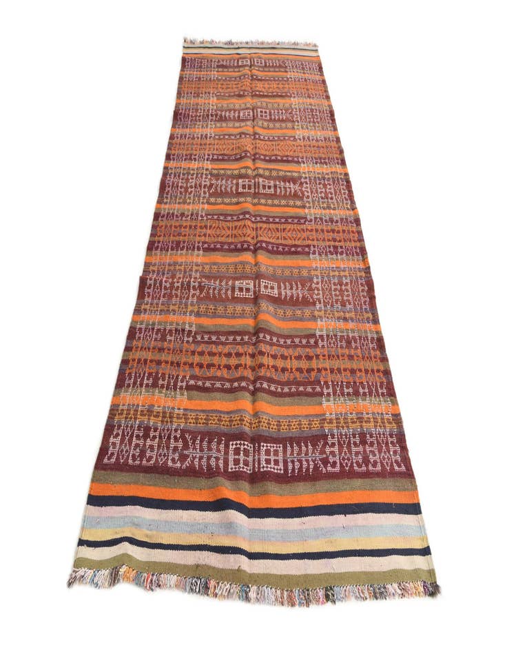 Detail image of 4' x 10' 2  Hand Woven Kilim Afghan Wool Runner Rug