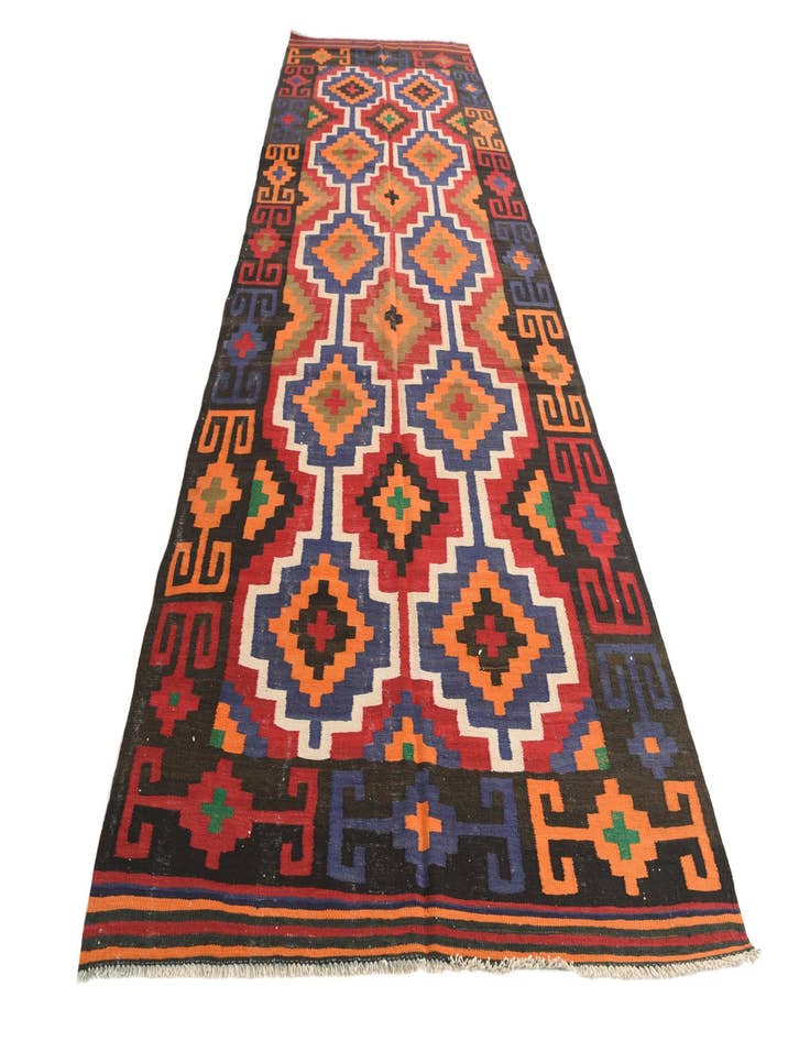 Detail image of 5' x 13' 5 Hand Woven Kilim Afghan Wool Runner Rug