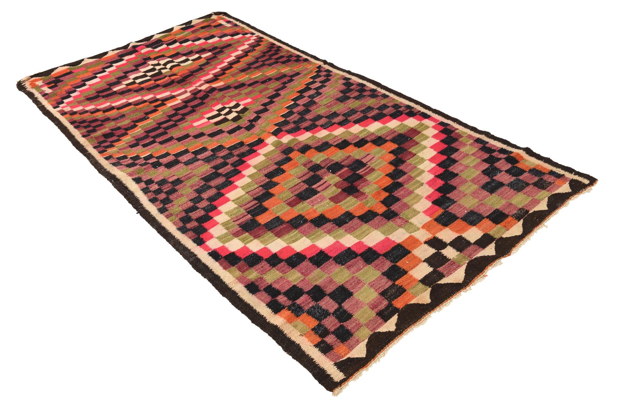 4' 6 x 8' 9 Hand Woven Kilim Fars Wool Runner Rug