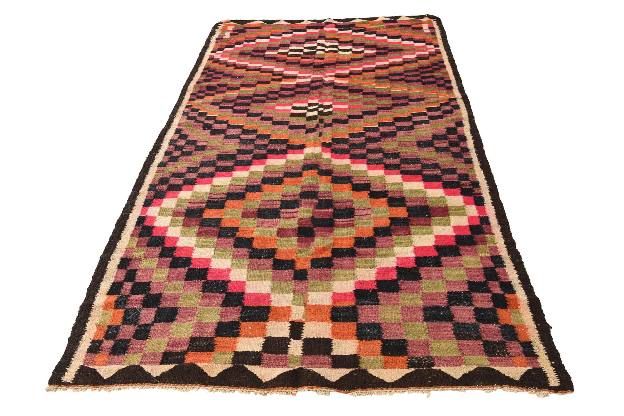 4' 6 x 8' 9 Hand Woven Kilim Fars Wool Runner Rug