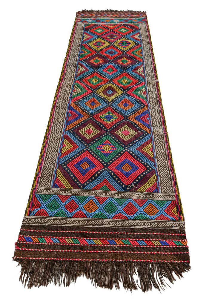 2' 4 x 8' 10 Hand Knotted Kilim Fars Persian Wool Runner Rug