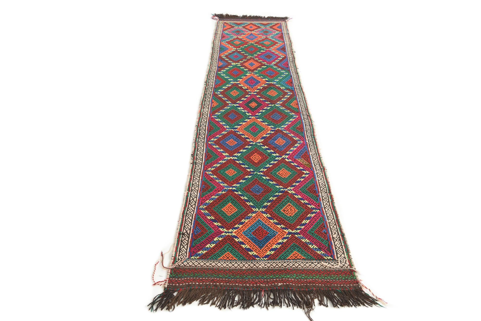2' 3 x 10' 5 Hand Knotted Kilim Fars Persian Wool Runner Rug