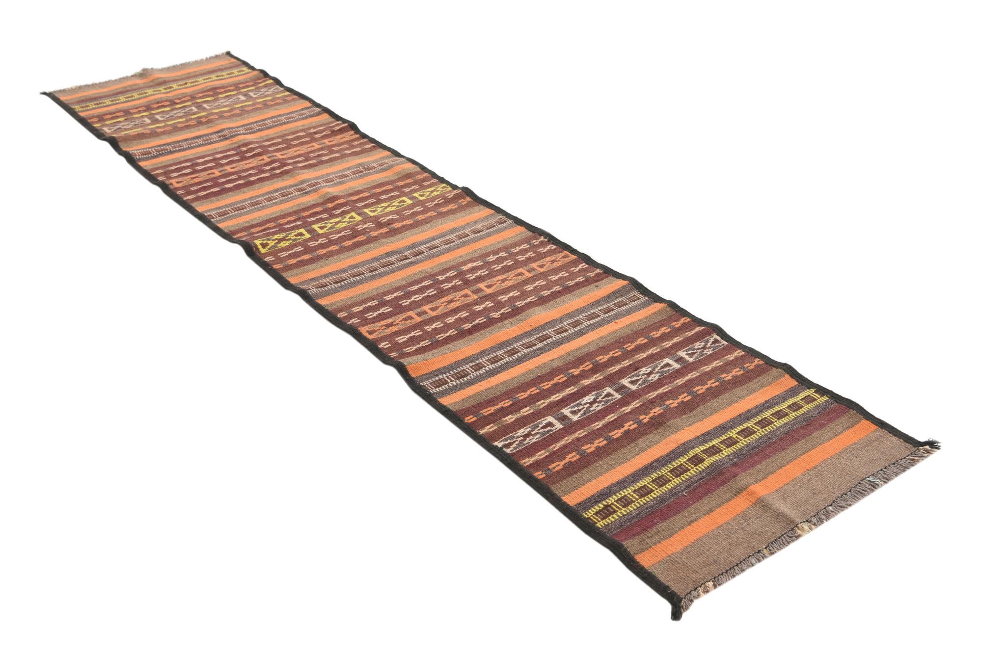 2' 4 x 10' 1 Hand Woven Kilim Fars Wool Runner Rug