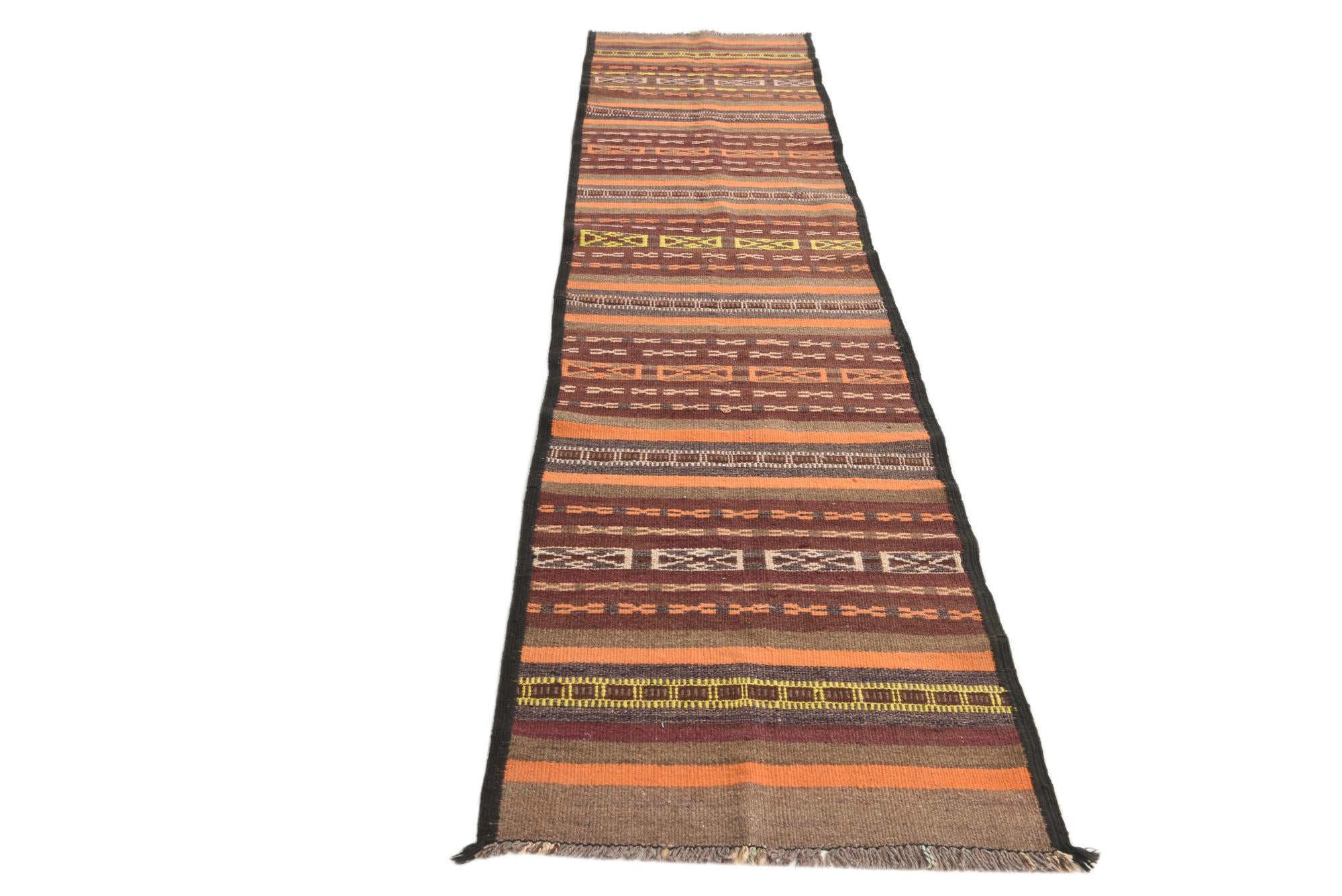 2' 4 x 10' 1 Hand Woven Kilim Fars Wool Runner Rug