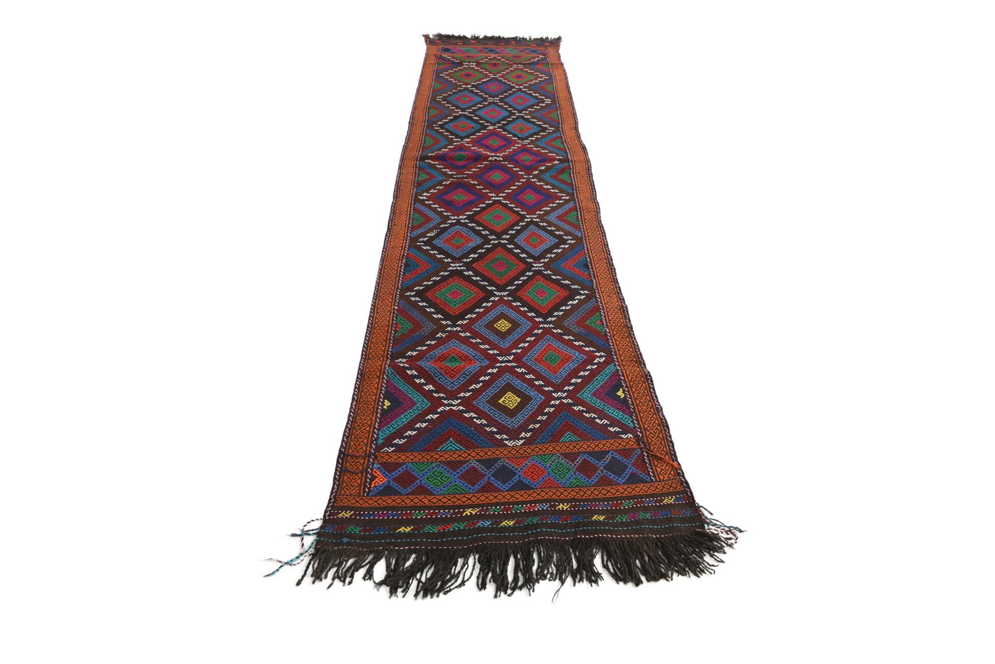 2' 6 x 11' Hand Woven Kilim Fars Wool Runner Rug