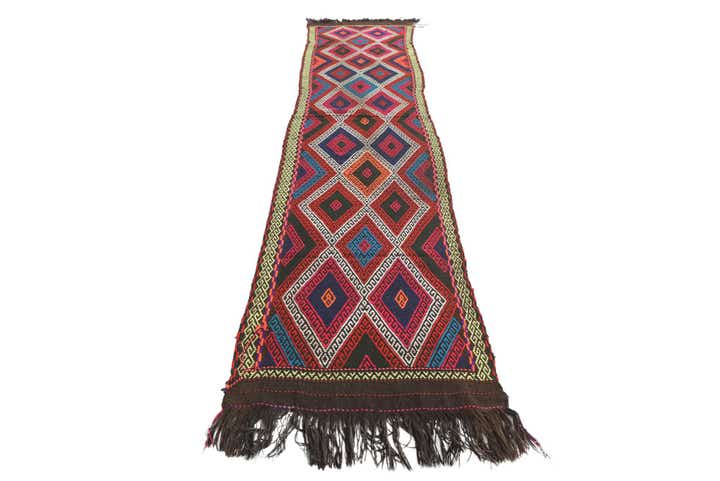 2' 5 x 11' 10 Hand Woven Kilim Fars Wool Runner Rug