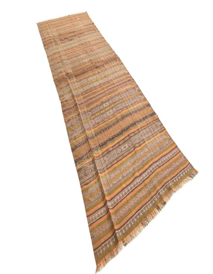 Detail image of 4' 1 x 12' 1 Hand Woven Kilim Fars Wool Runner Rug