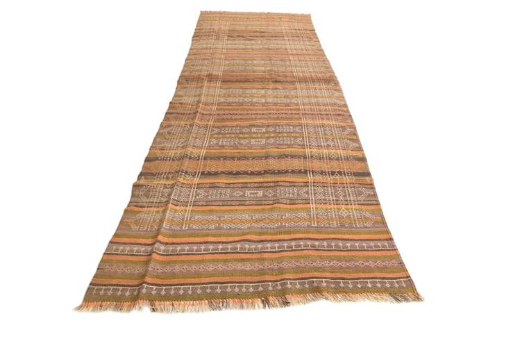 Detail image of 4' 1 x 12' 1 Hand Woven Kilim Fars Wool Runner Rug