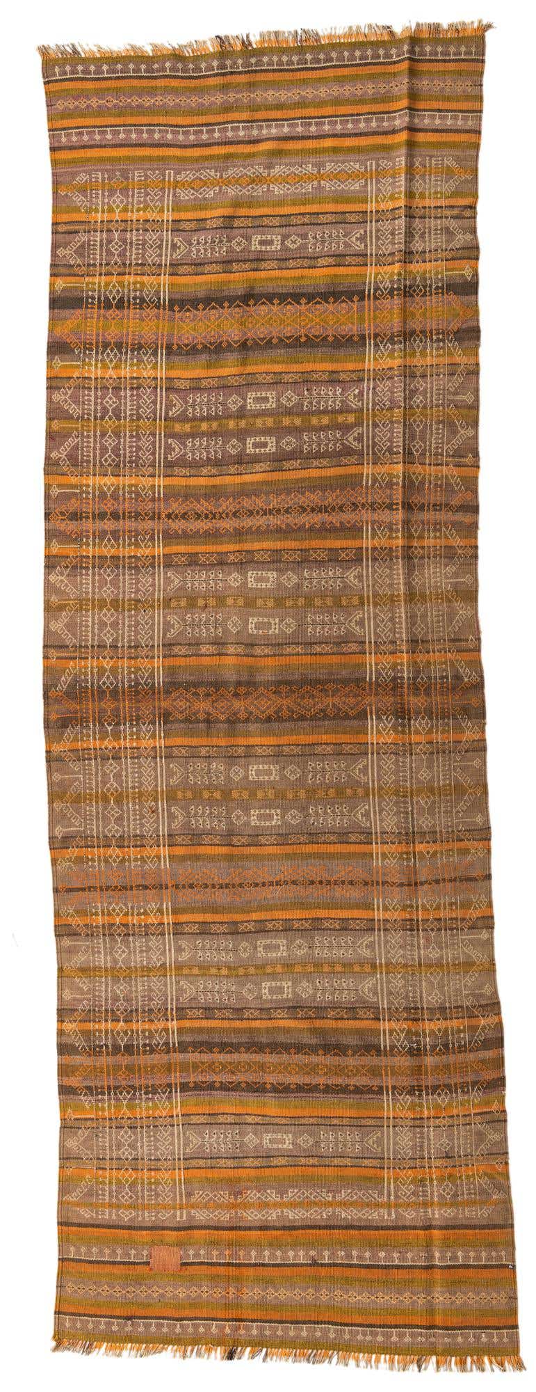 4' 1 x 12' 1 Hand Woven Kilim Fars Wool Runner Rug