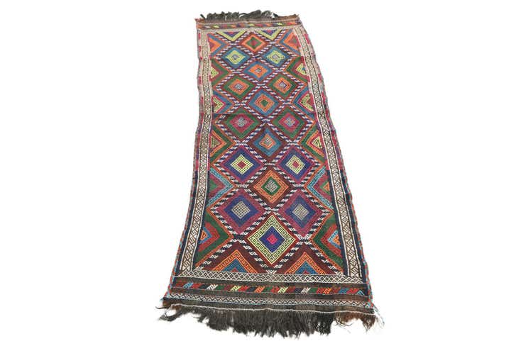 2' 1 x 8' Hand Woven Kilim Fars Wool Runner Rug