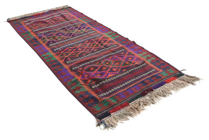 4' 1 x 9' 4 Hand Woven Kilim Fars Wool Runner Rug