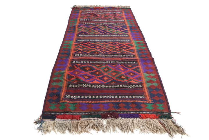 4' 1 x 9' 4 Hand Woven Kilim Fars Wool Runner Rug