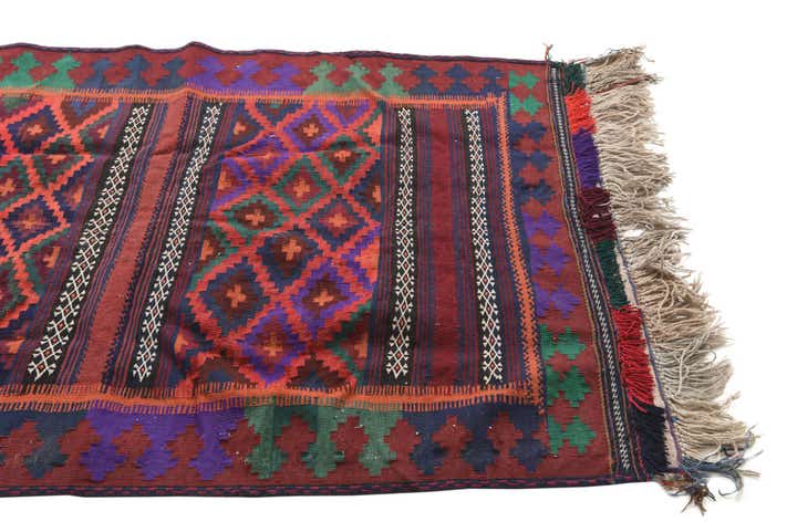 4' 1 x 9' 4 Hand Woven Kilim Fars Wool Runner Rug