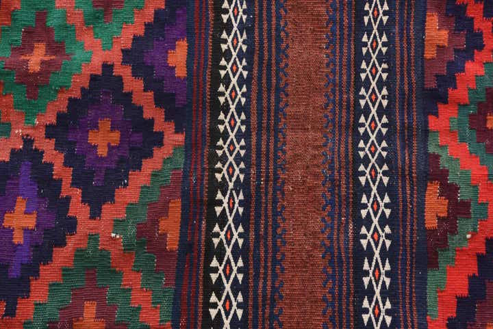 4' 1 x 9' 4 Hand Woven Kilim Fars Wool Runner Rug