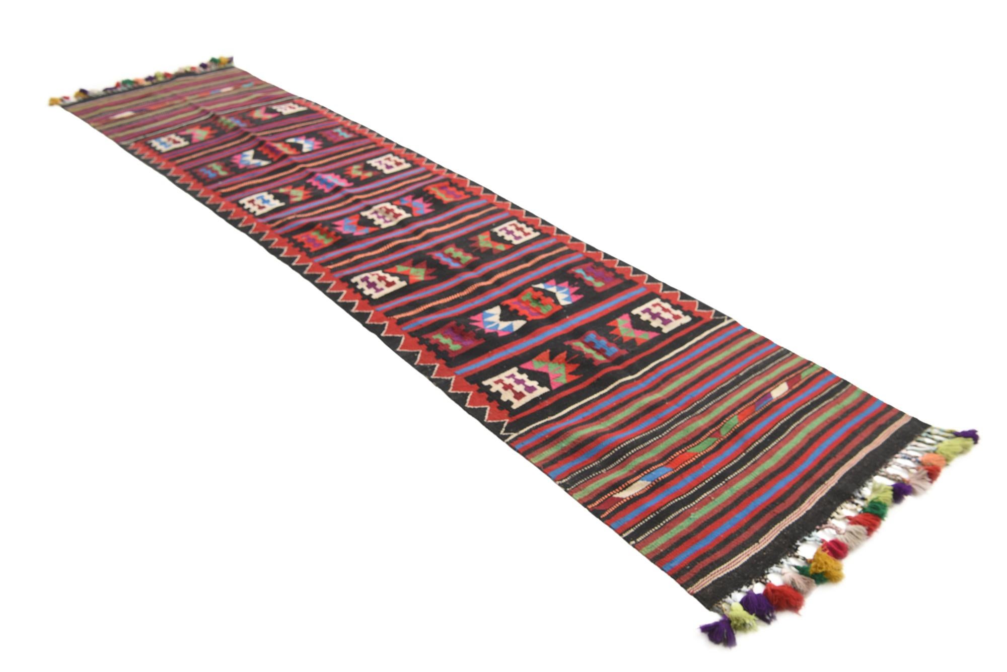 3' x 12' 7 Hand Woven Kilim Fars Wool Runner Rug