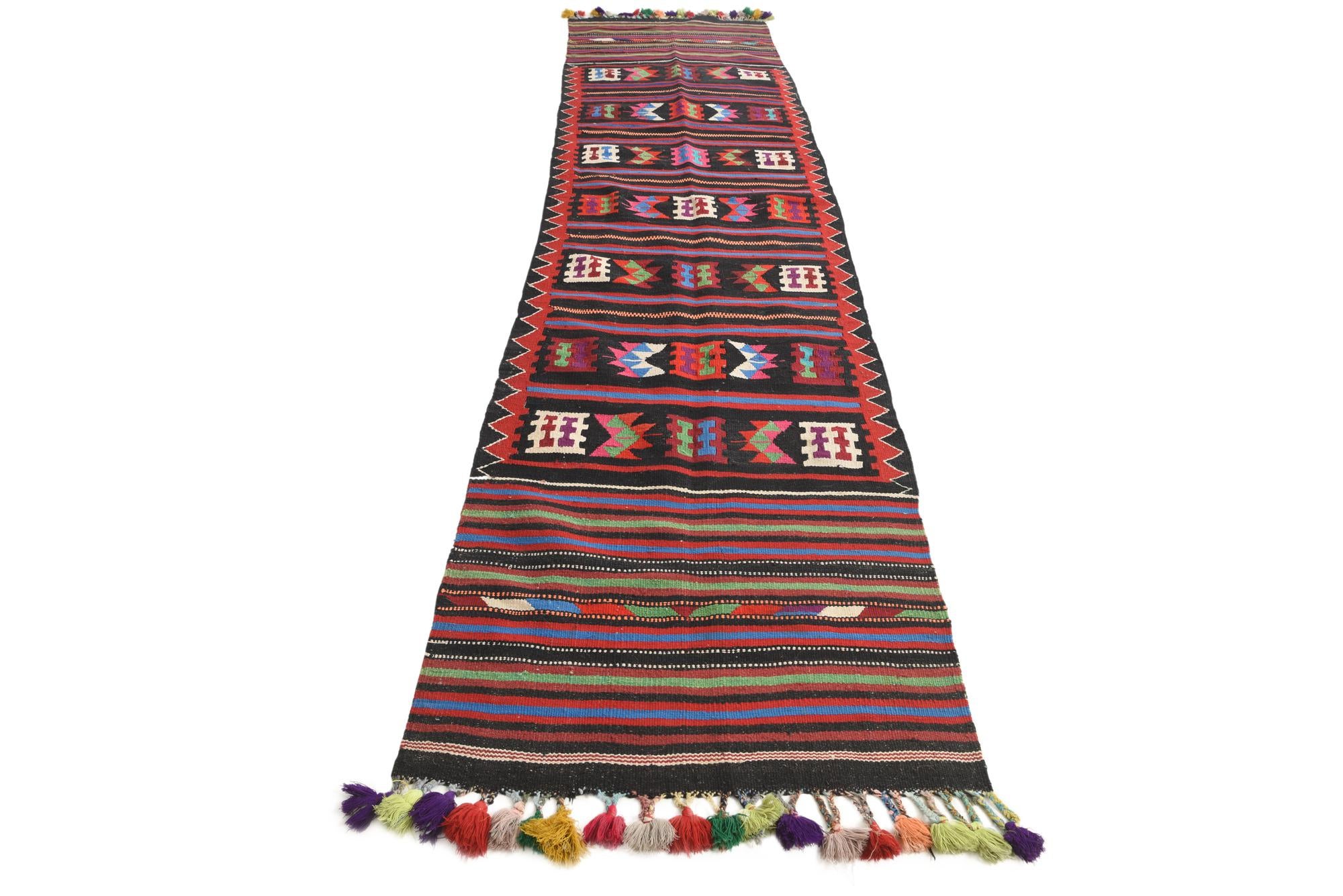 3' x 12' 7 Hand Woven Kilim Fars Wool Runner Rug