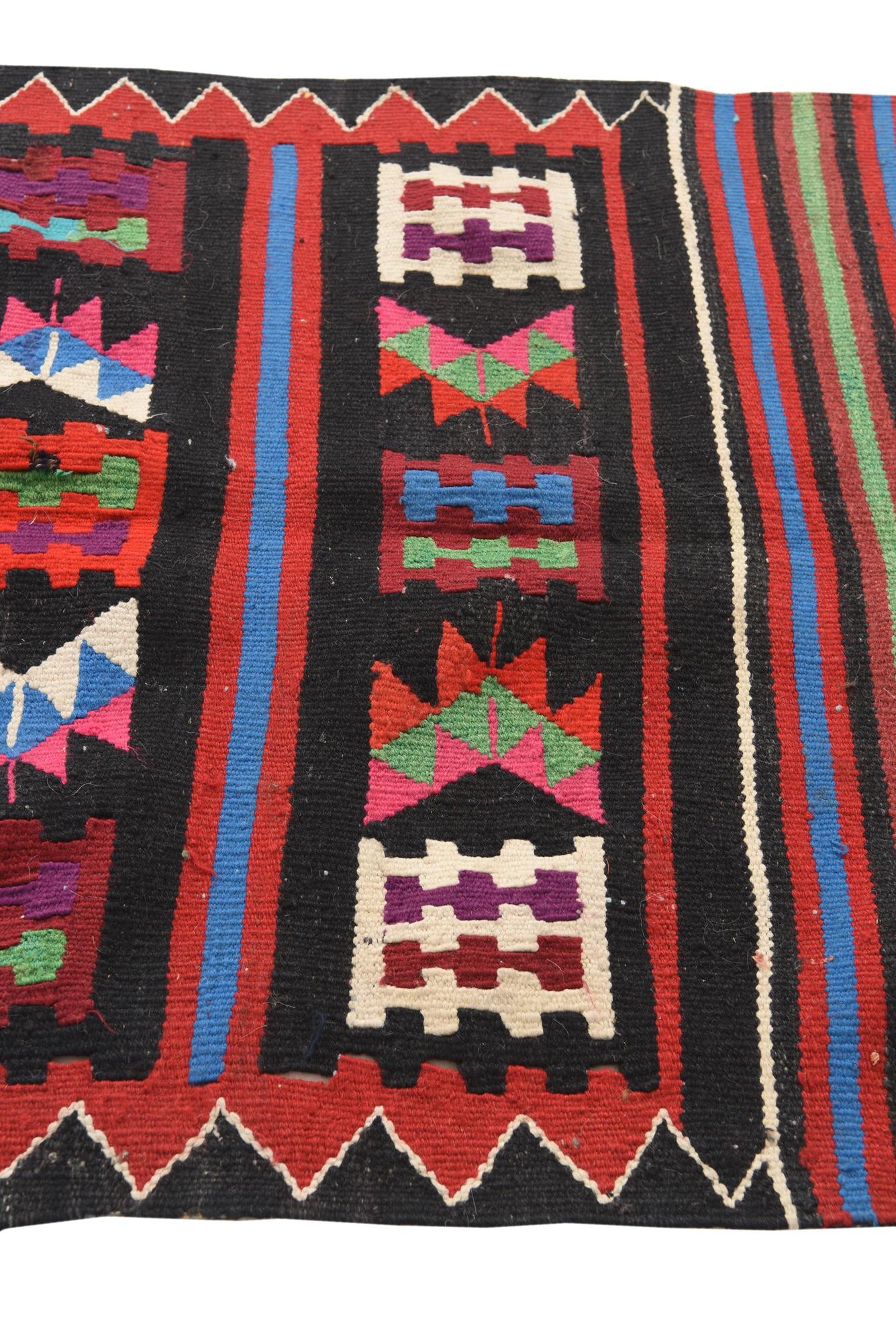 3' x 12' 7 Hand Woven Kilim Fars Wool Runner Rug